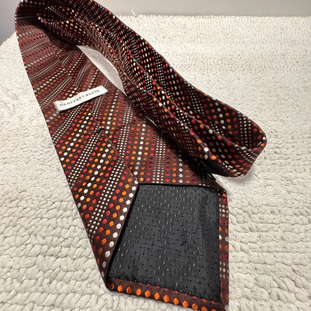 Geoffrey Beene Tie Red Orange Polka Dot Silk Business Formal Necktie Necktie